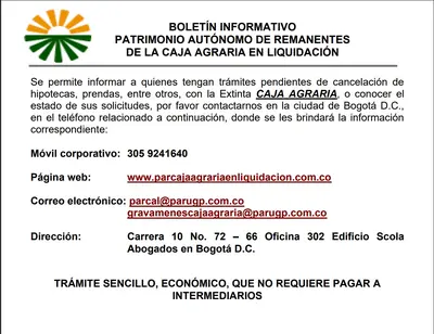 BOLETIN INFORMATIVO PATRIMONIO AUTONOMO DE REMANENTES DE LA CAJA AGRARIA EN LIQUIDACION