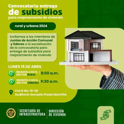 Subsidios para mejoramiento de vivienda para familias ubicadas en el área urbana y rural del municipio de Piedecuesta